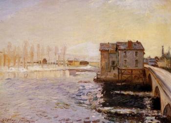 阿爾弗萊德 西斯萊 The Moret Bridge and Mills under Snow